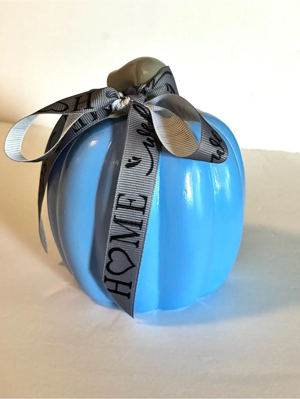 Blue Decorative Pumpkin with Ribbon